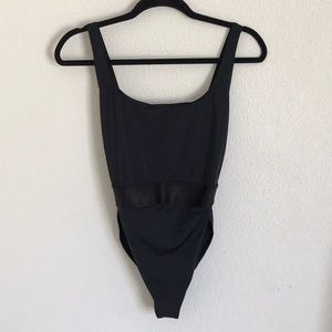 ASOS black high leg elastic waist one piece 6 tall